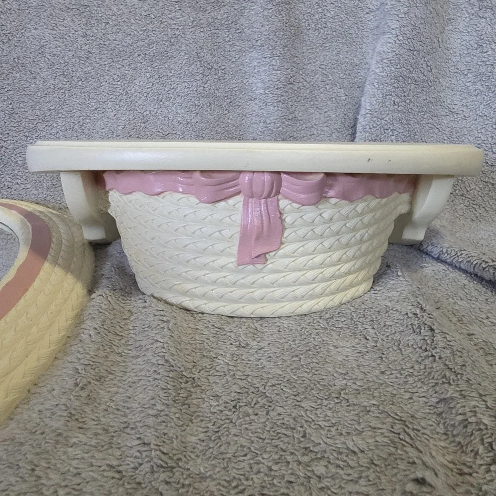 Burwood Home Interiors White Faux Wicker Pink Bow Mirror and Shelf